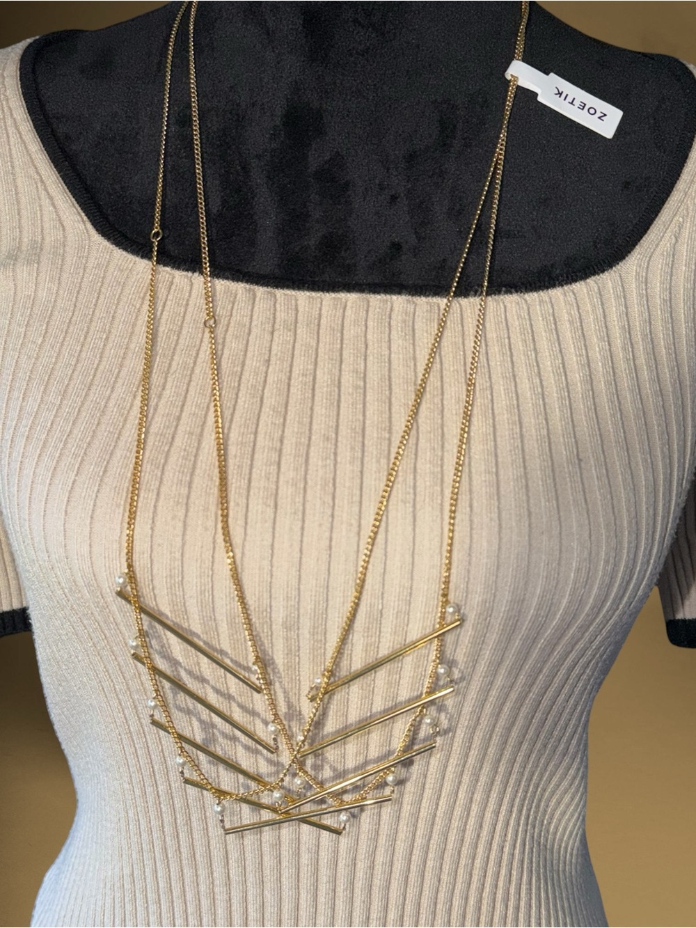 NWT ZOETIK ~ Gold Multi-Bar Layered Pendant Necklace - Gold Tone